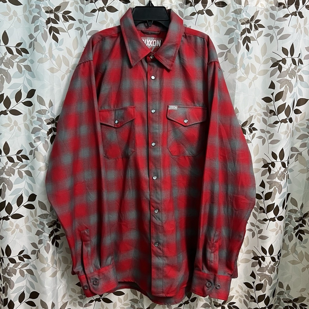 Dixxon men's XL "Pulaski" Plaid Flannel Button-Up Red Gray Long Sleeve Casual - Picture 2 of 7
